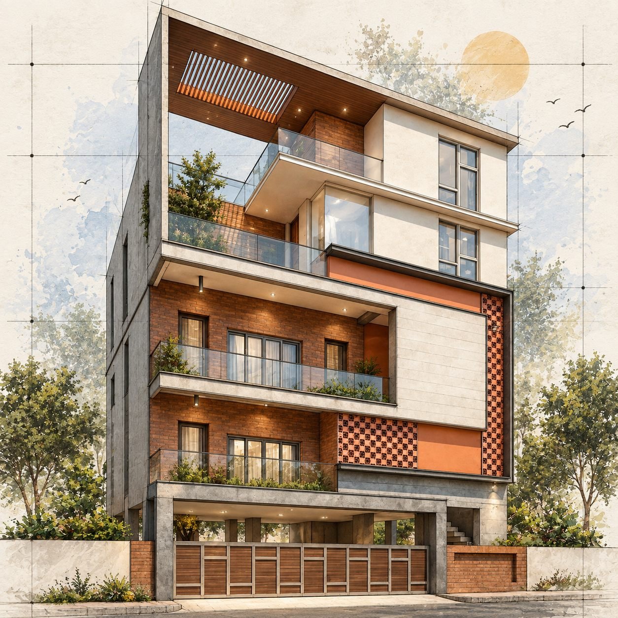 Felix - Modern Watercolor House Facade Study