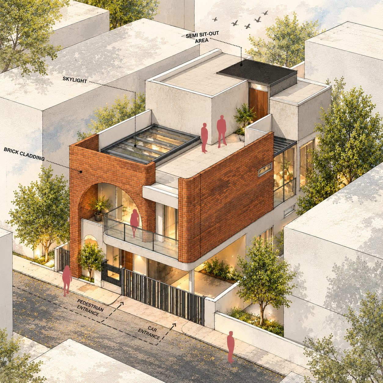 Krishanu - Mirrored Watercolor Modern House Axonometric